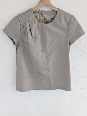 J.Crew Collection 100% Leather Short Sleeve Top | Taupe | Size 4